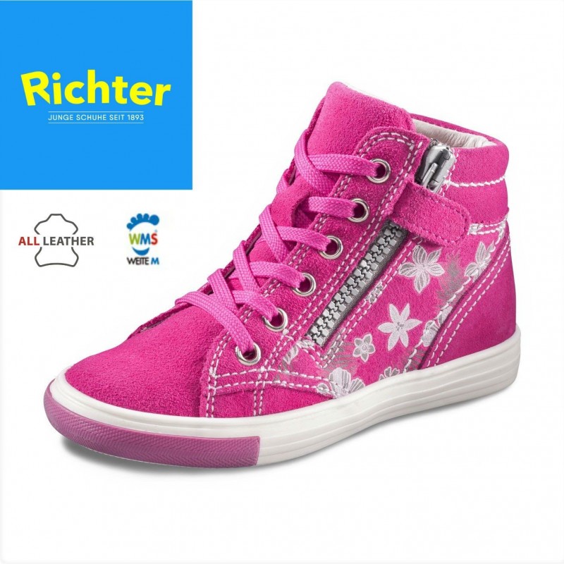 Richter rózsaszín virágos magasszárú cipő
