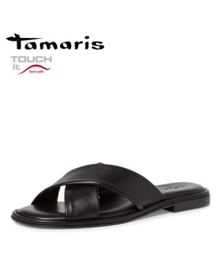 Tamaris fekete bőr papucs