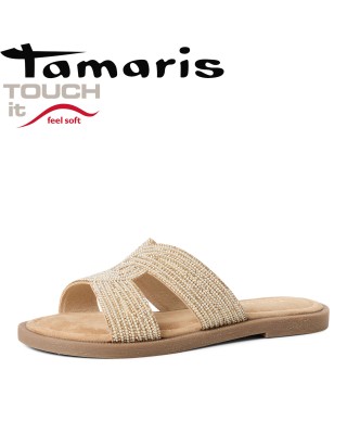 Tamaris bézs csillogó papucs