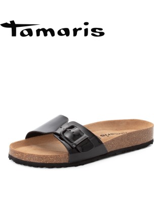 Tamaris fekete lakk női papucs